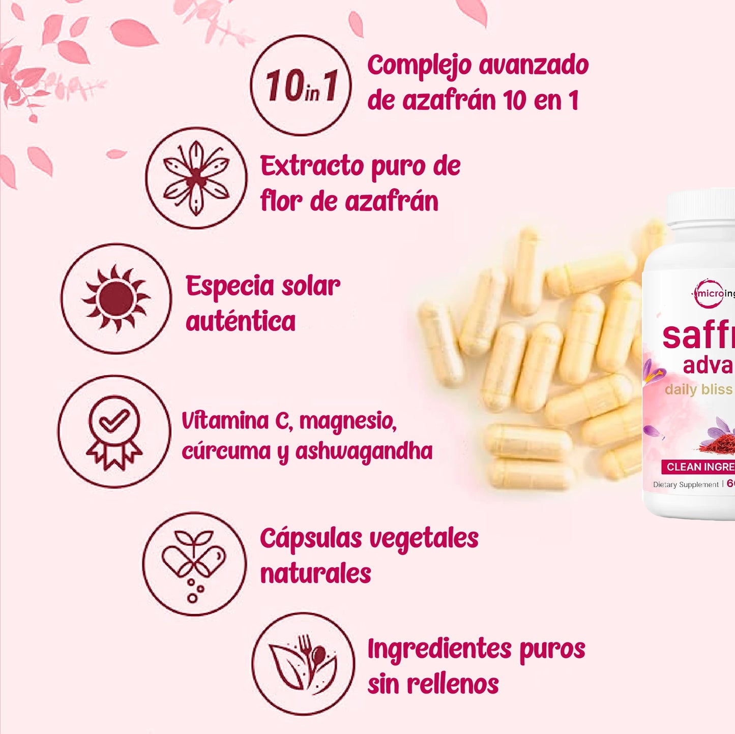 Suplemento vegano con extracto de azafrán para equilibrio emocional