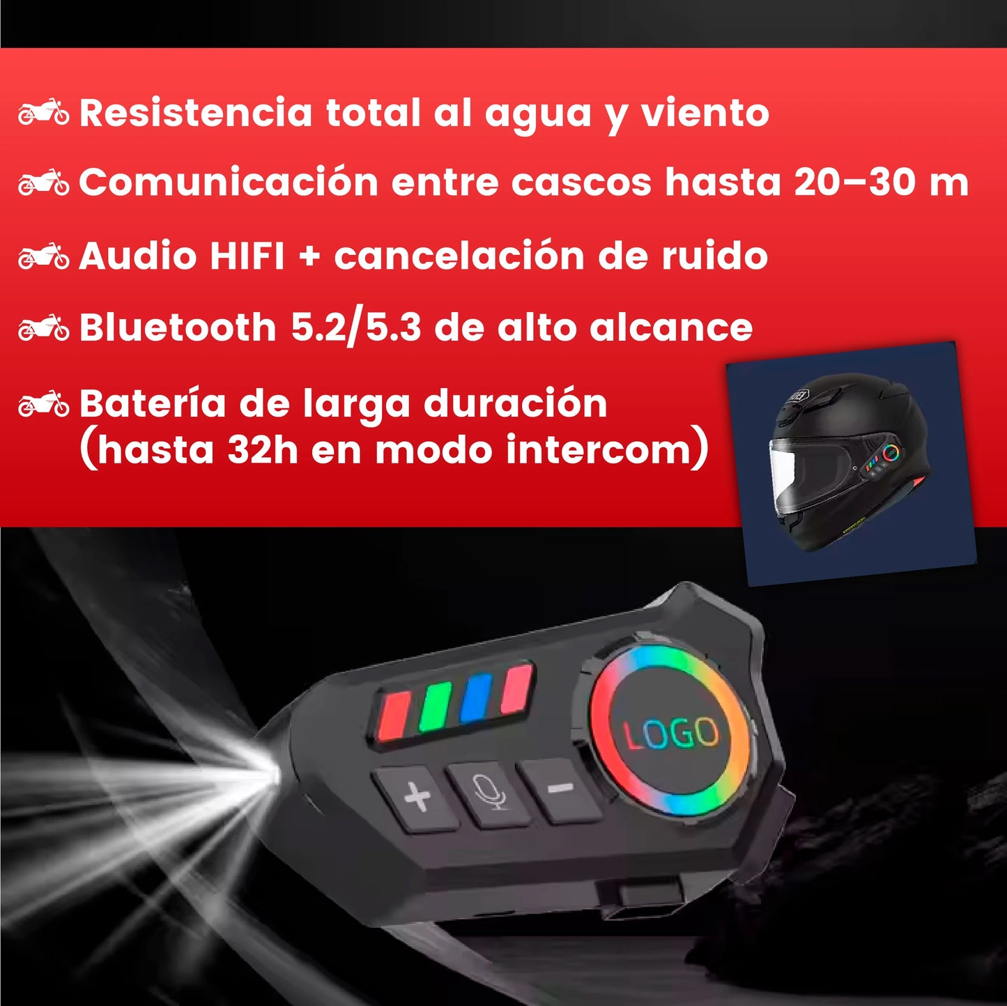 Intercomunicador inalámbrico e impermeable para casco de moto