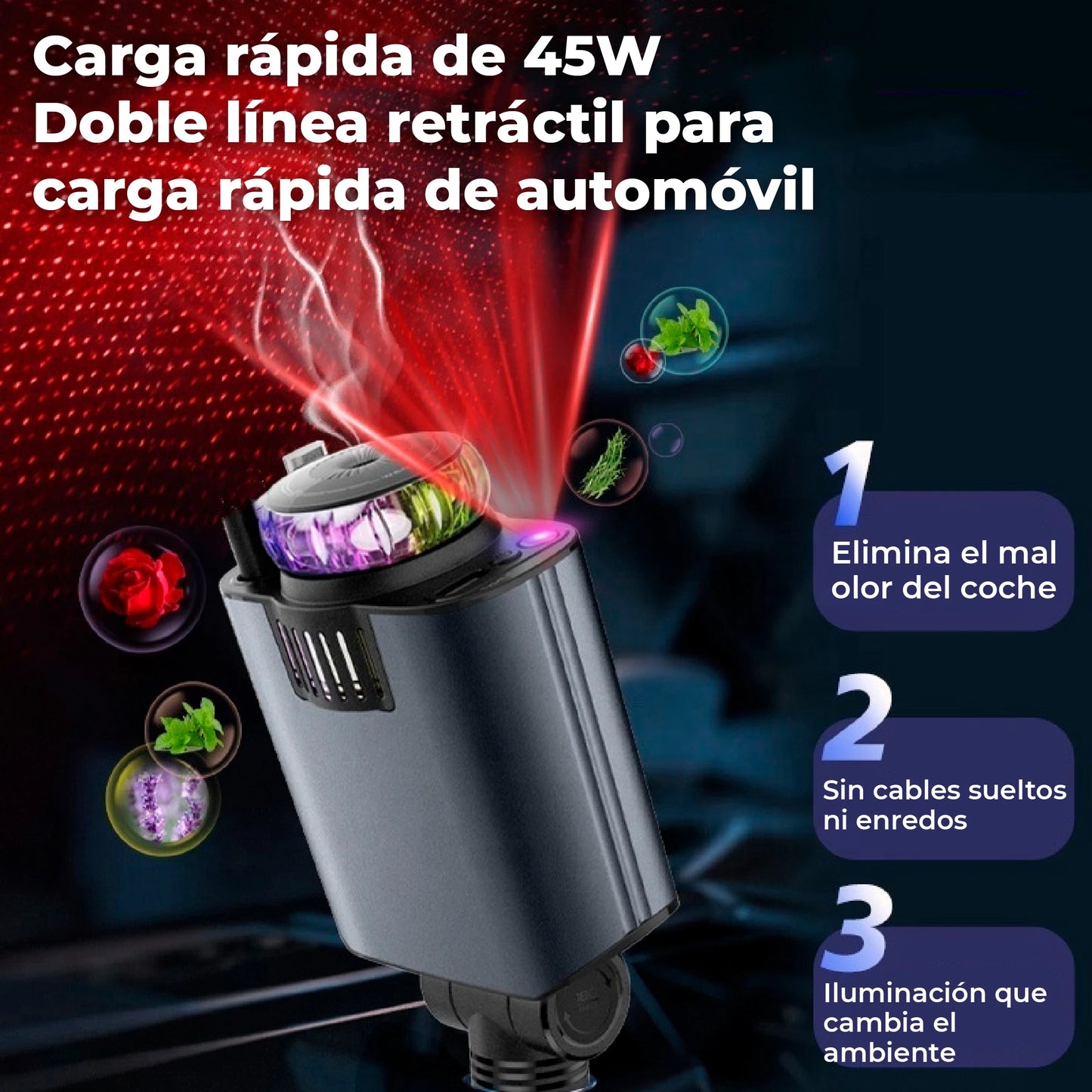 Cargador inteligente con difusor de aroma y luz ambiental + fragancias de lujo