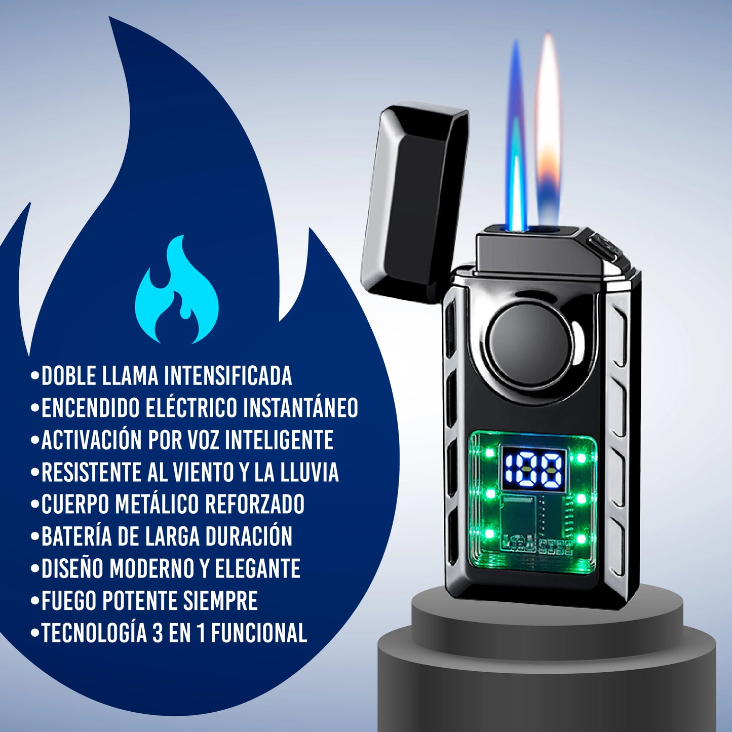 Encendedor Doble Llama Inteligente Eléctrico con Pantalla Digital