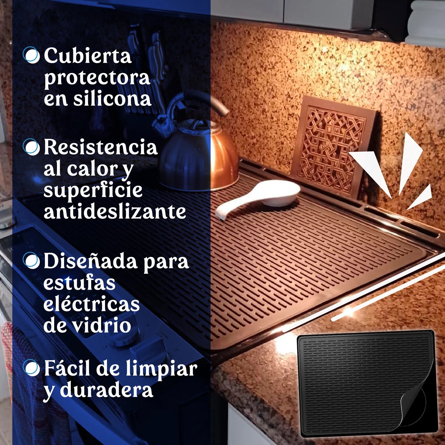 Cubierta para estufa anti rayones en silicona antideslizante con protección térmica