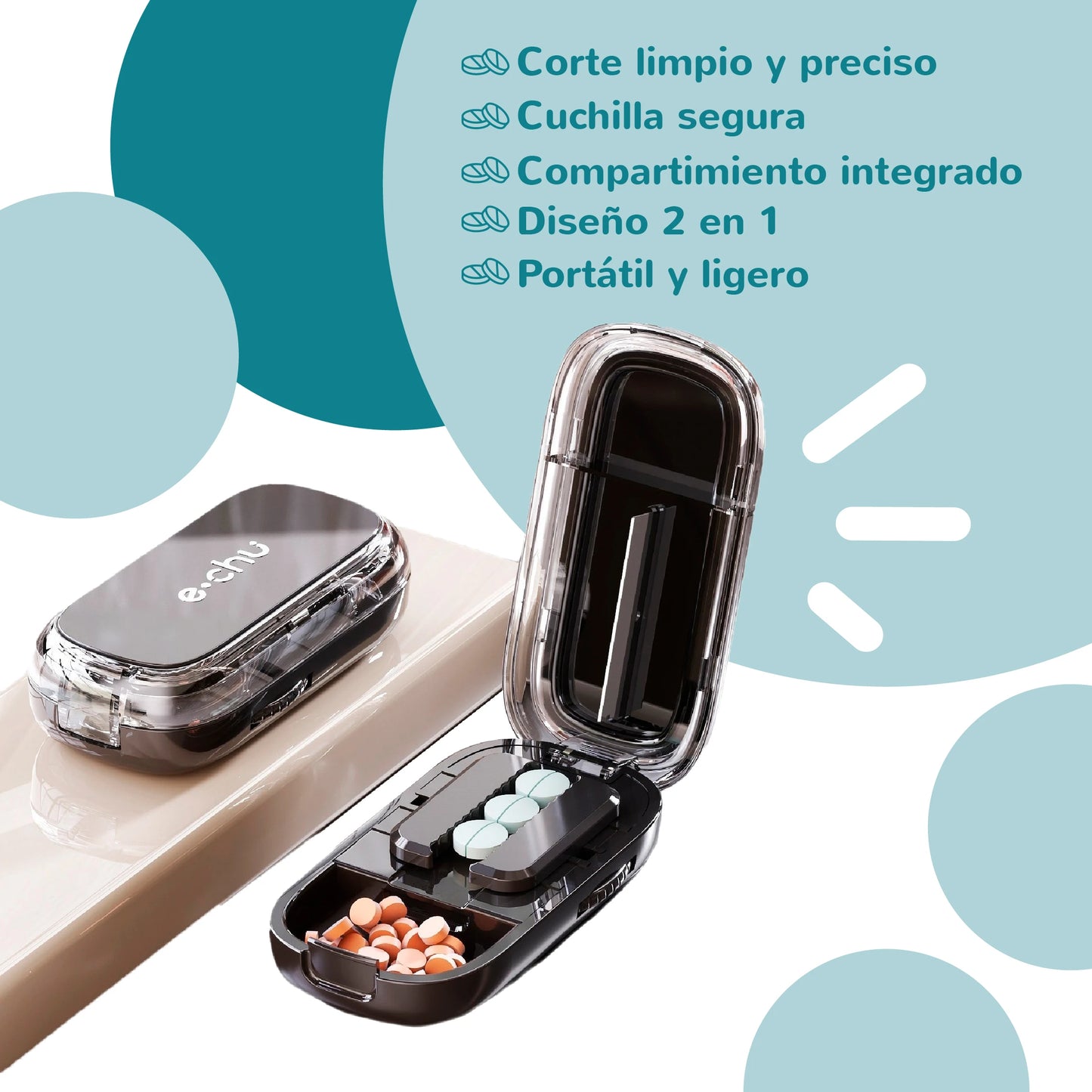 Cortador y almacenaje de pastillas 2 en 1