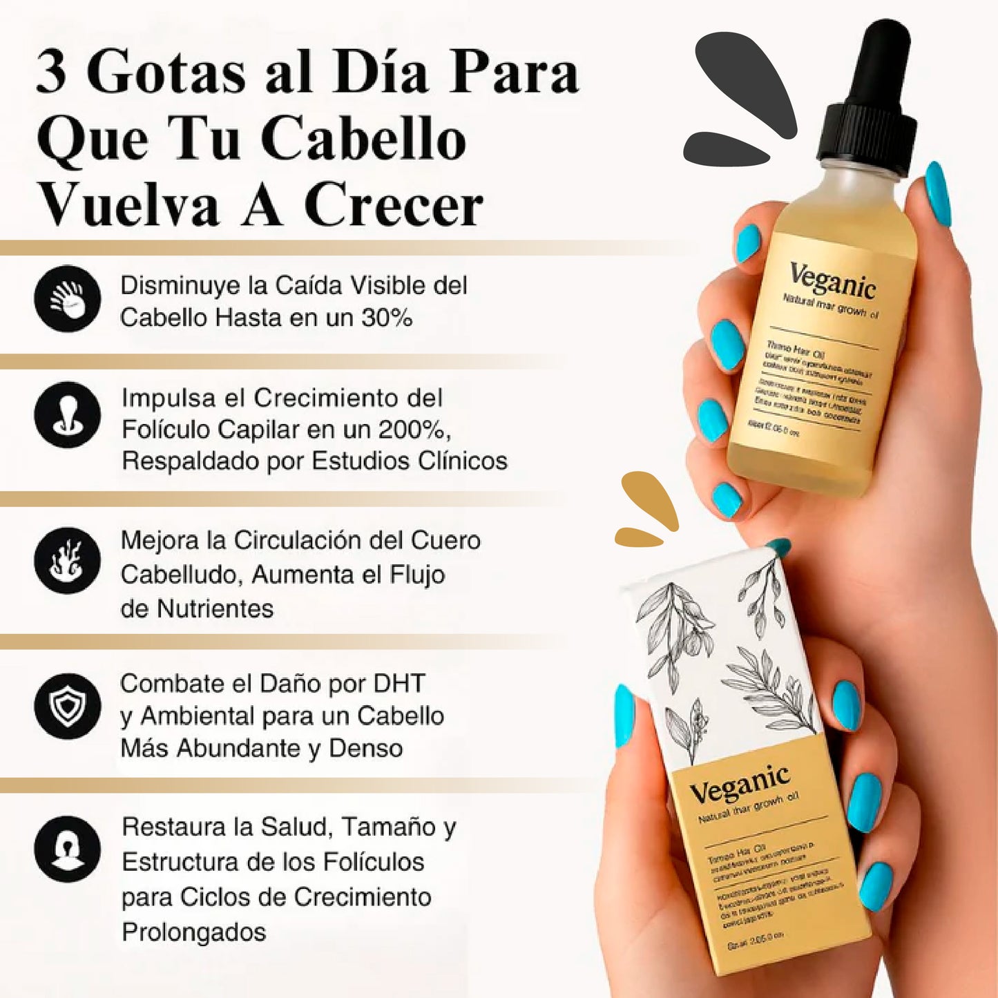 Aceite Natural Para rellenar entradas de calvicie