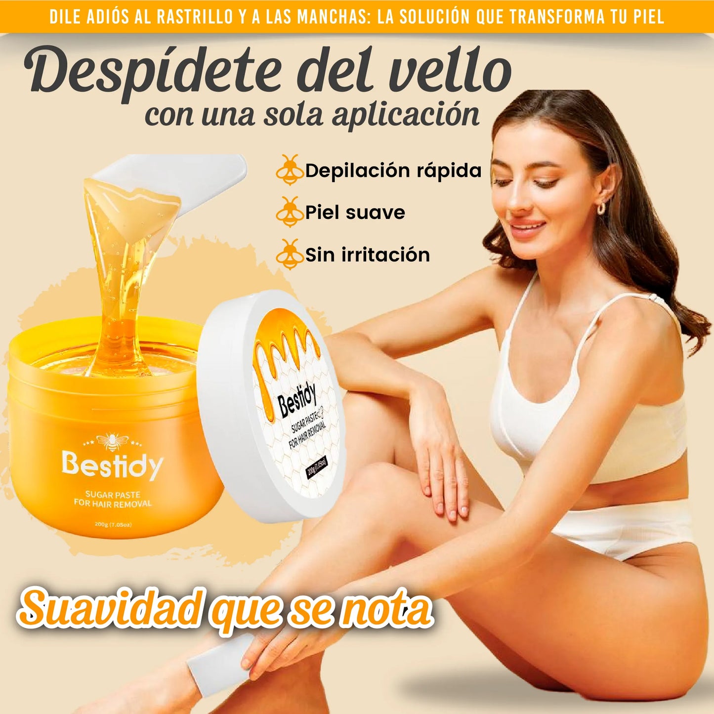 Cera depilatoria a base miel para piel suave y sin irritación