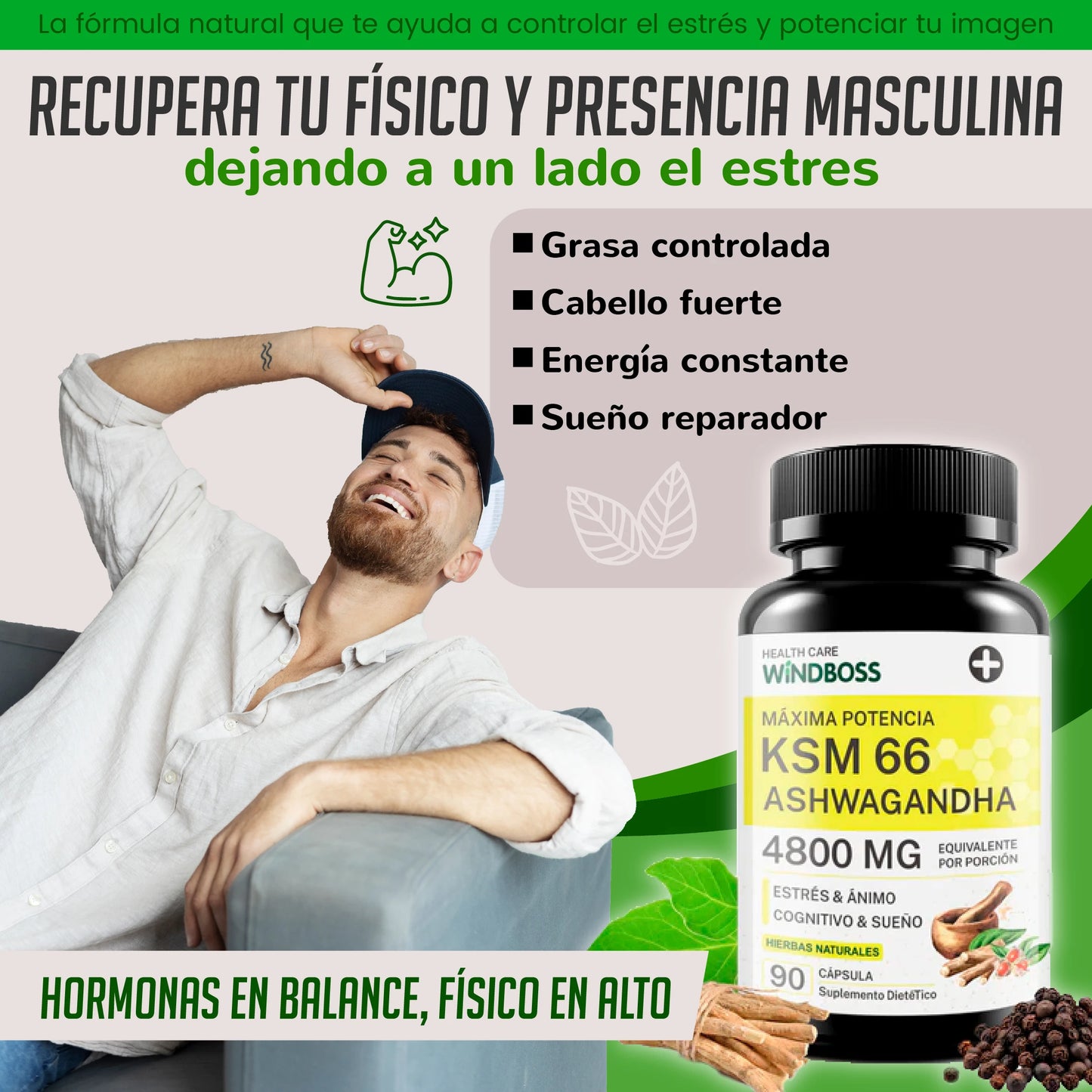 Suplemento Orgánico de Ashwagandha regulador de estrés