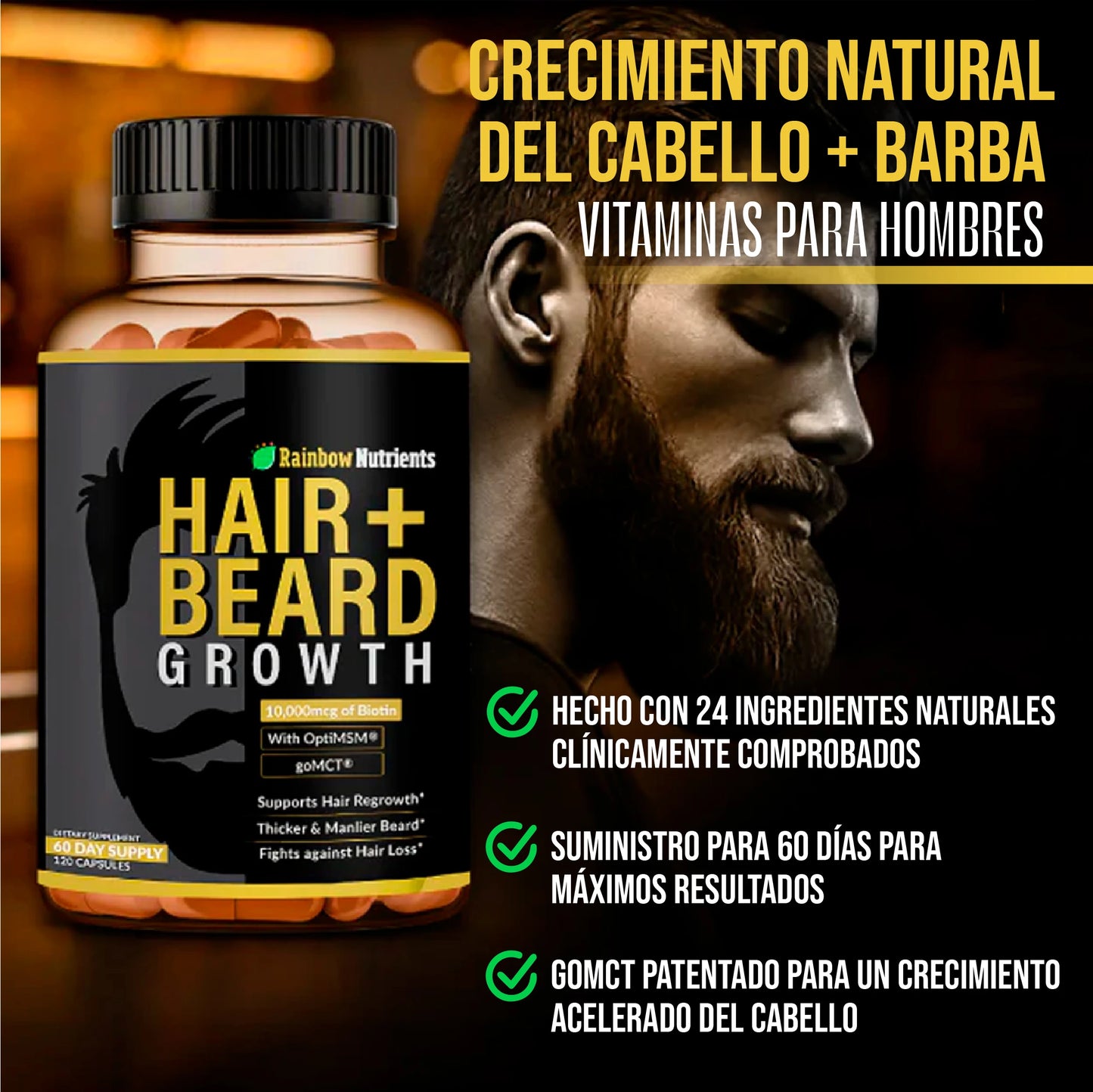 Suplemento masculino para el crecimiento del cabello y la barba