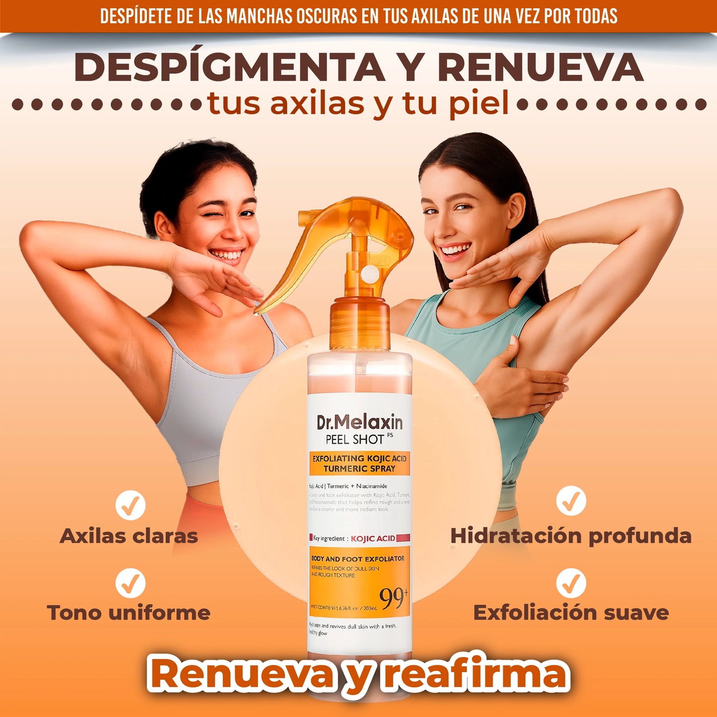 Spray despigmentante con ácido kójico y cúrcuma