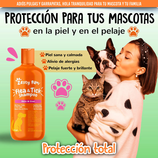 Shampoo repelente antipulgas y antigarrapatas para mascotas