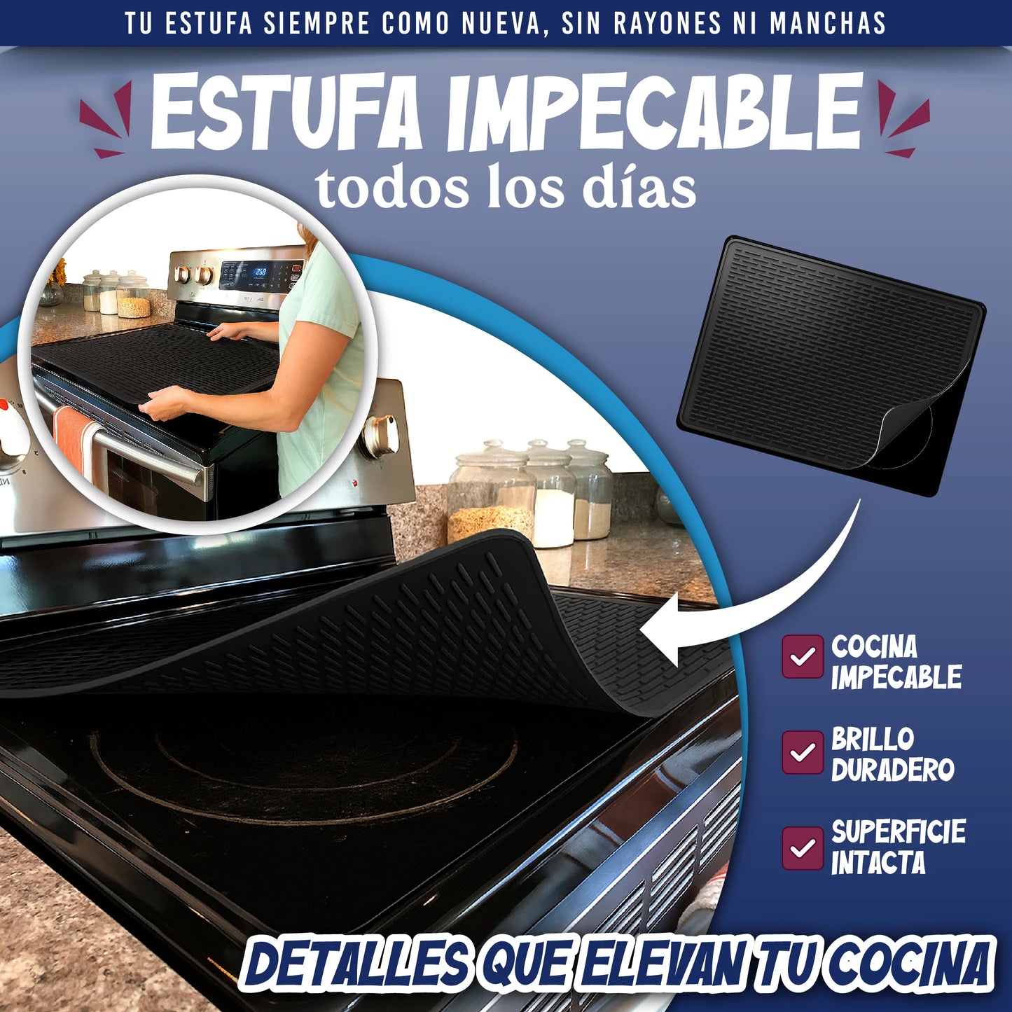 Cubierta para estufa anti rayones en silicona antideslizante con protección térmica