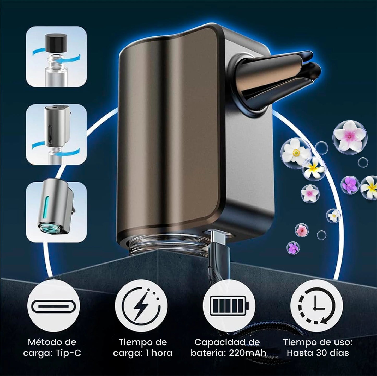 Ambientador para coches con niveles ajustables de aroma