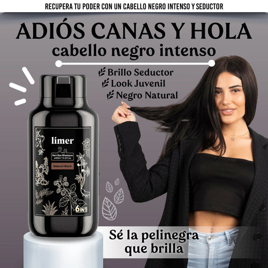 Shampoo color negro natural para cubrir canas al instante