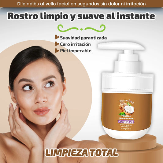 Crema depilatoria facial con aceite de coco | Suavidad instantánea sin irritación