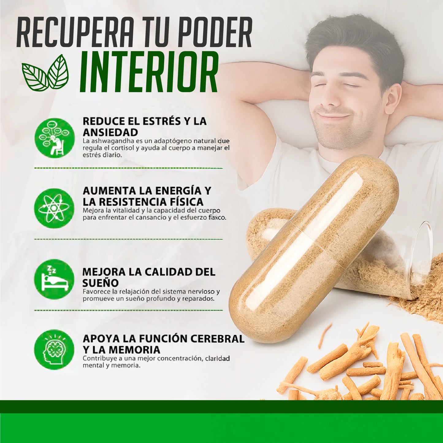 Suplemento Orgánico de Ashwagandha regulador de estrés