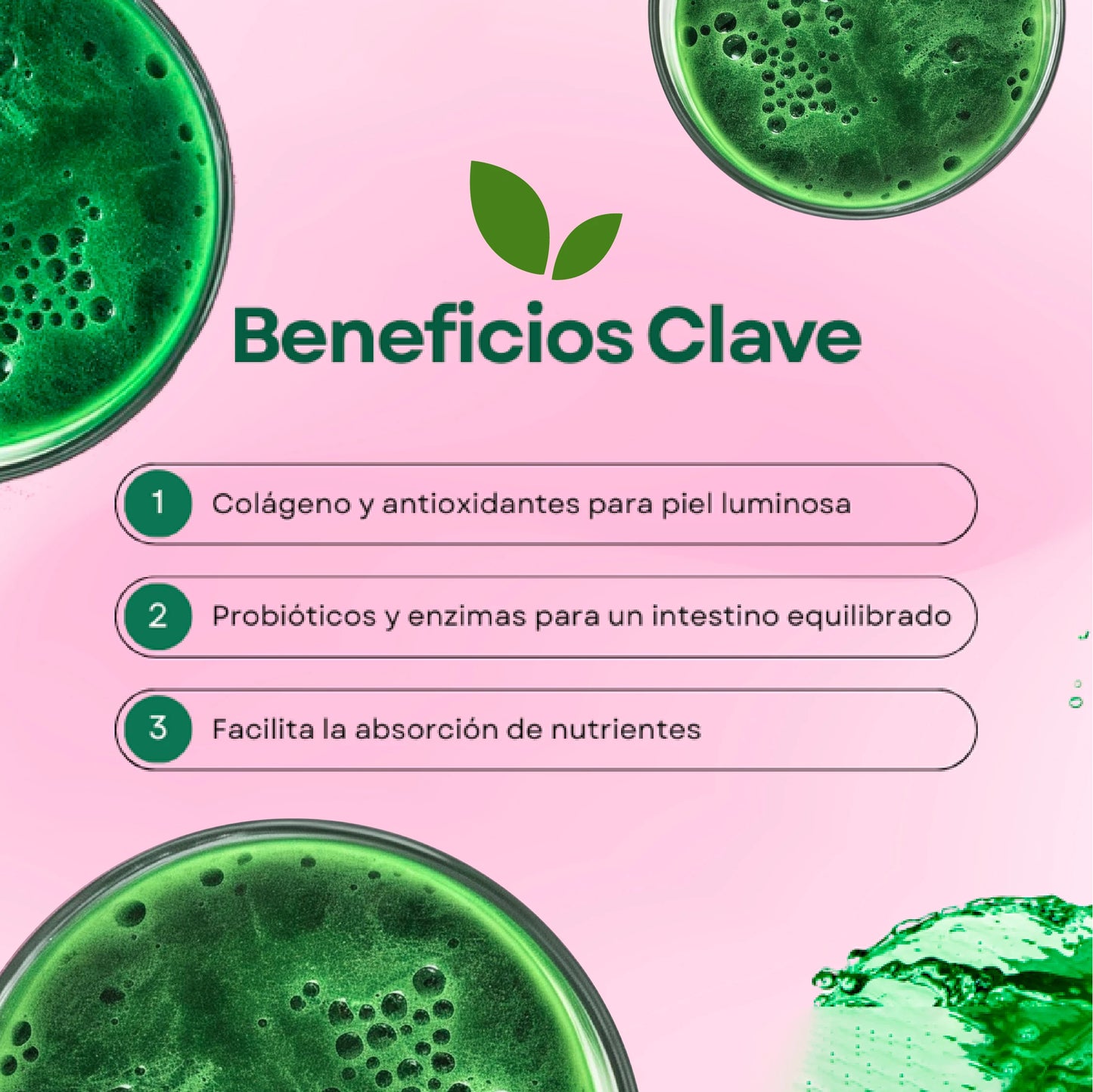 Suplemento en Batido verde orgánico desinflamante con Colágeno