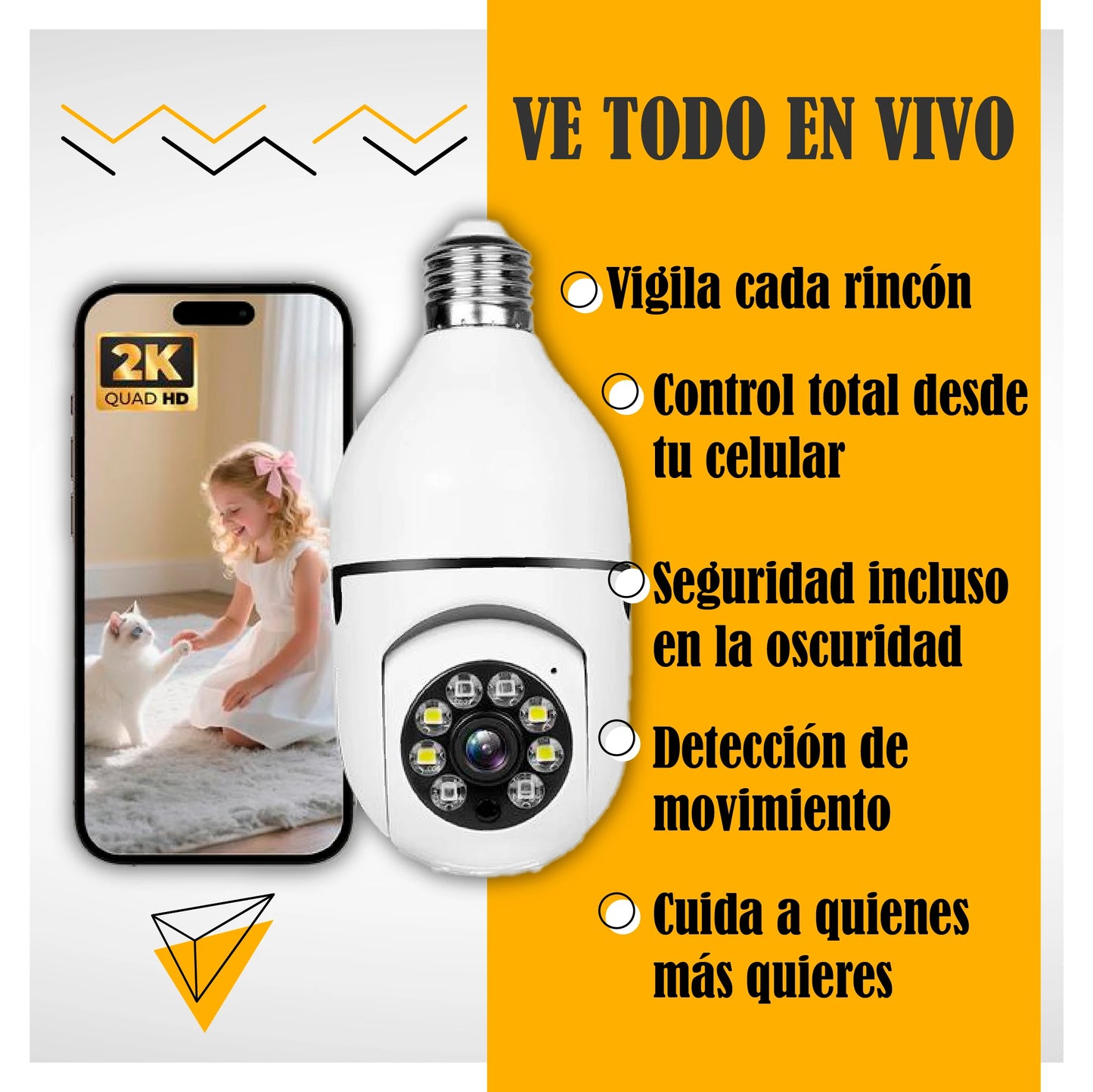 Cámara de seguridad inteligente, visión nocturna con conexión a celular