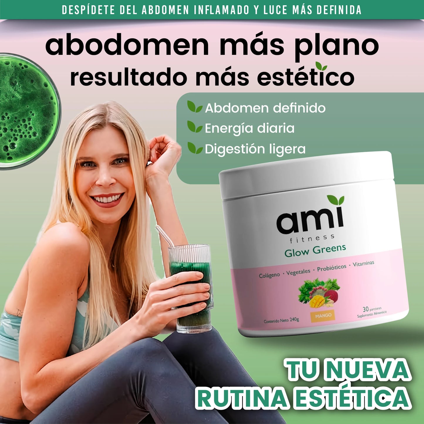 Suplemento en Batido verde orgánico desinflamante con Colágeno