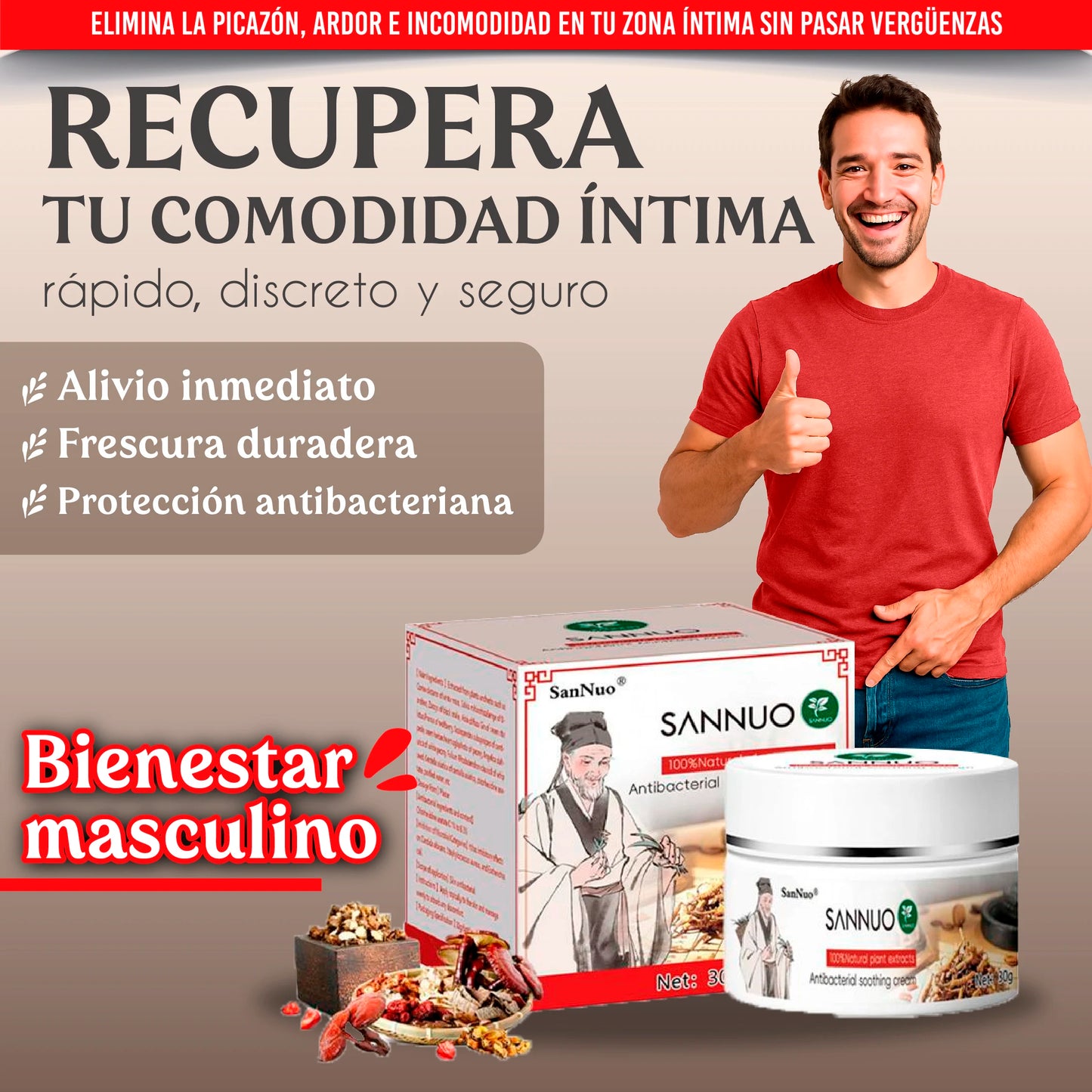 Crema íntima calmante y antibacteriana